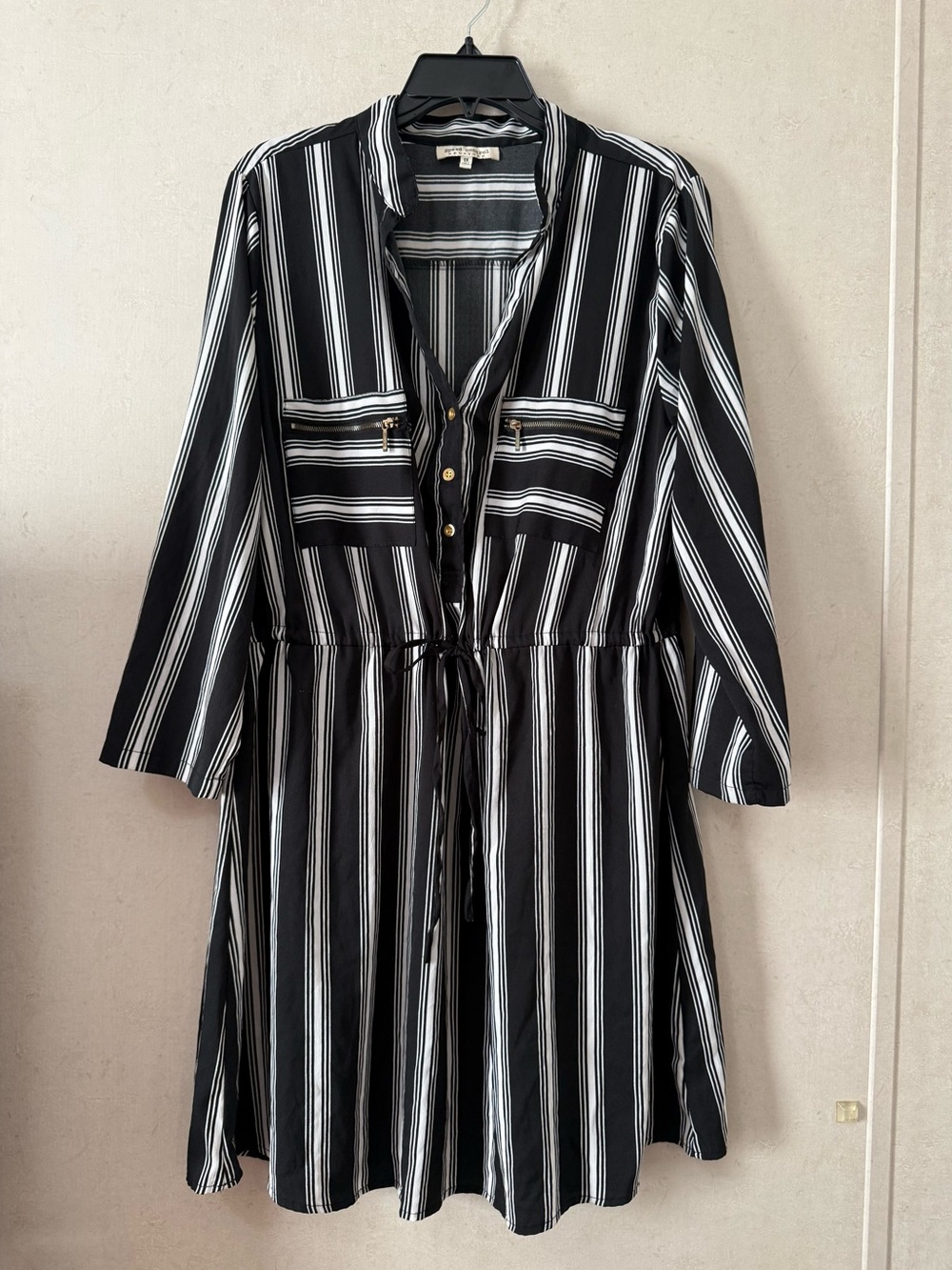 Speed Control New York Black & White Striped Shirt Dress Adjustable Waist 1X